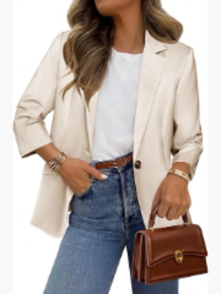Lightweight 3/4 Sleeve Blazer With Notch Lapel For Business Casual Wear